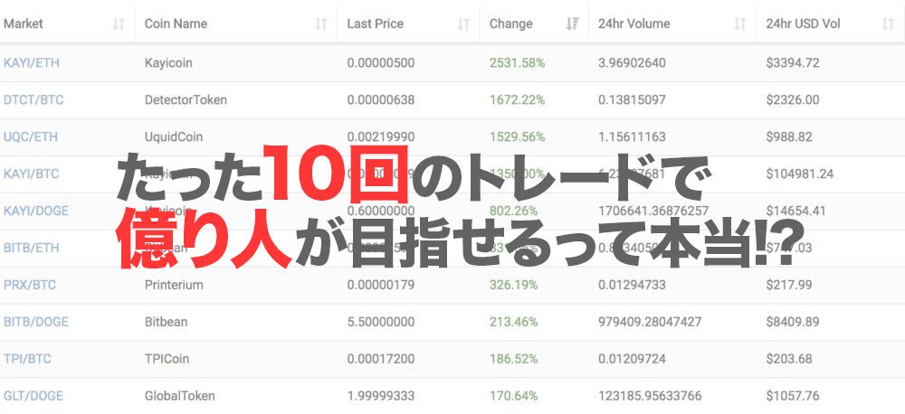 億り人になるための最短ルート3つを解説！たった10回の取引で億り人になれる!?